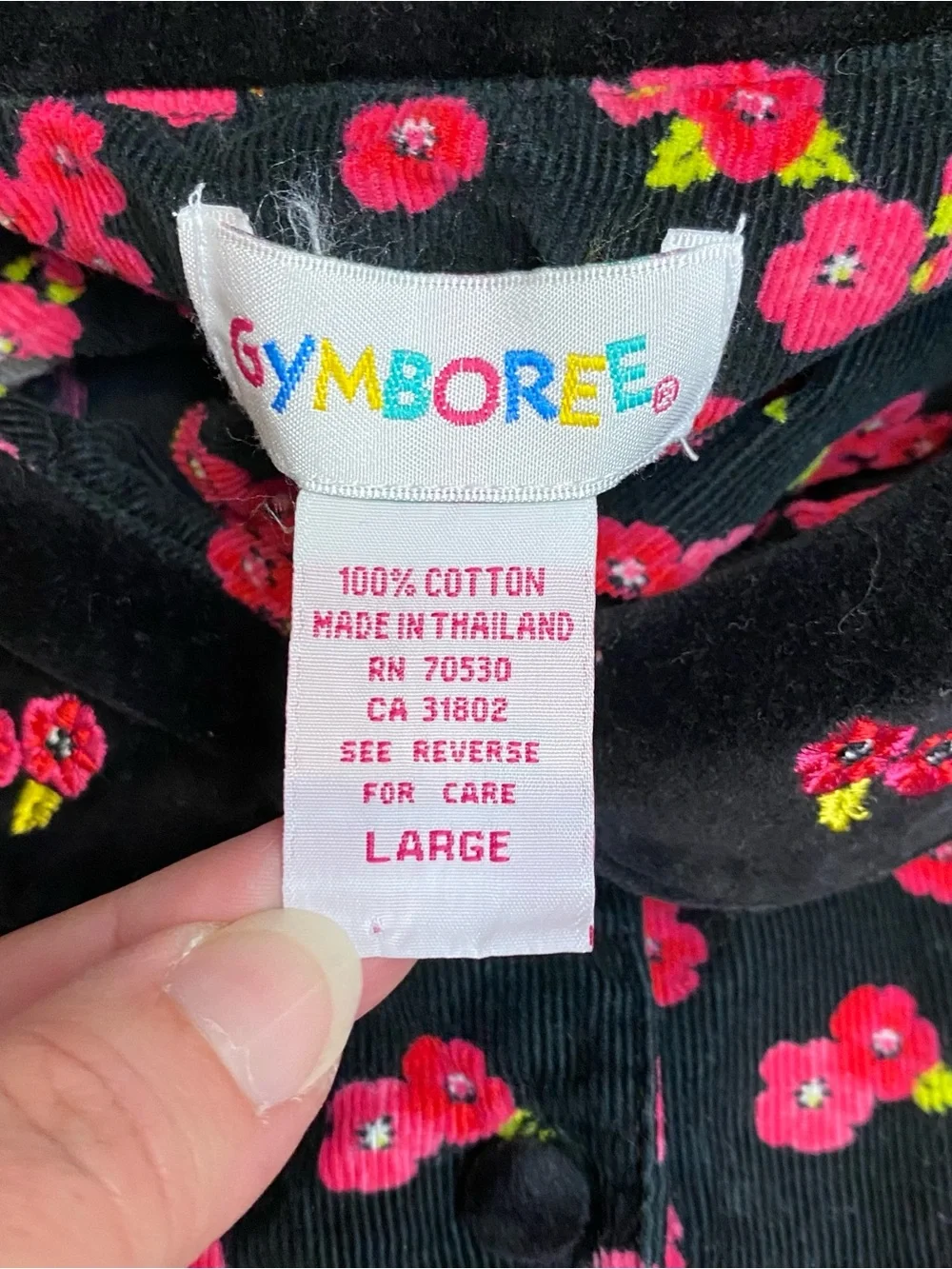 Vintage Gymboree Rainbow Tag Black Floral Corduroy Dress Size Large (4/5)